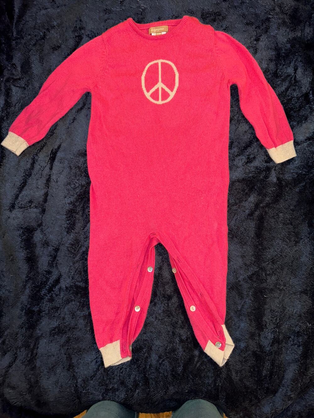 BOUTIQUE CASHMERE BLEND PINK LOVE PEACE ONESIE BABY 18-24 MONTHS